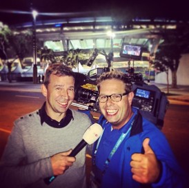 Na afloop van de finale van het WK2014 in Rio, met cameraman Martjjn Pot